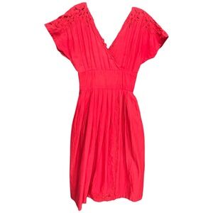 Vintage Nancy Johnson Red Cutwork Lace Dress Sz M Cotton Dolman Midi Cottagecore